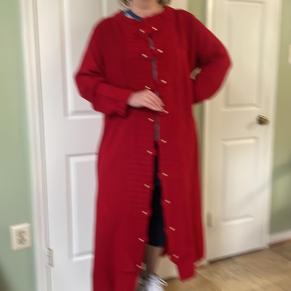 Women’s XL Red long cardigan duster coat sweater knit open front long sleeve - Picture 2 of 11